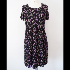 Vintage 90s Black Floral Midi Dress